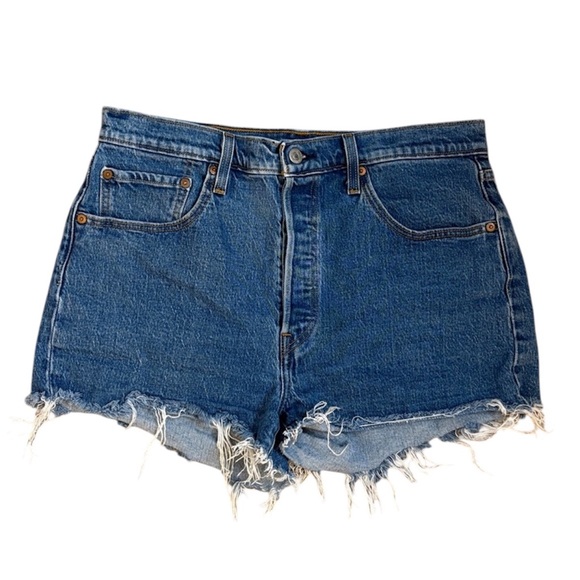 Levi’s 501 Jean Shorts Button Fly Cutoff Distressed High Rise Size 32 - Picture 2 of 12